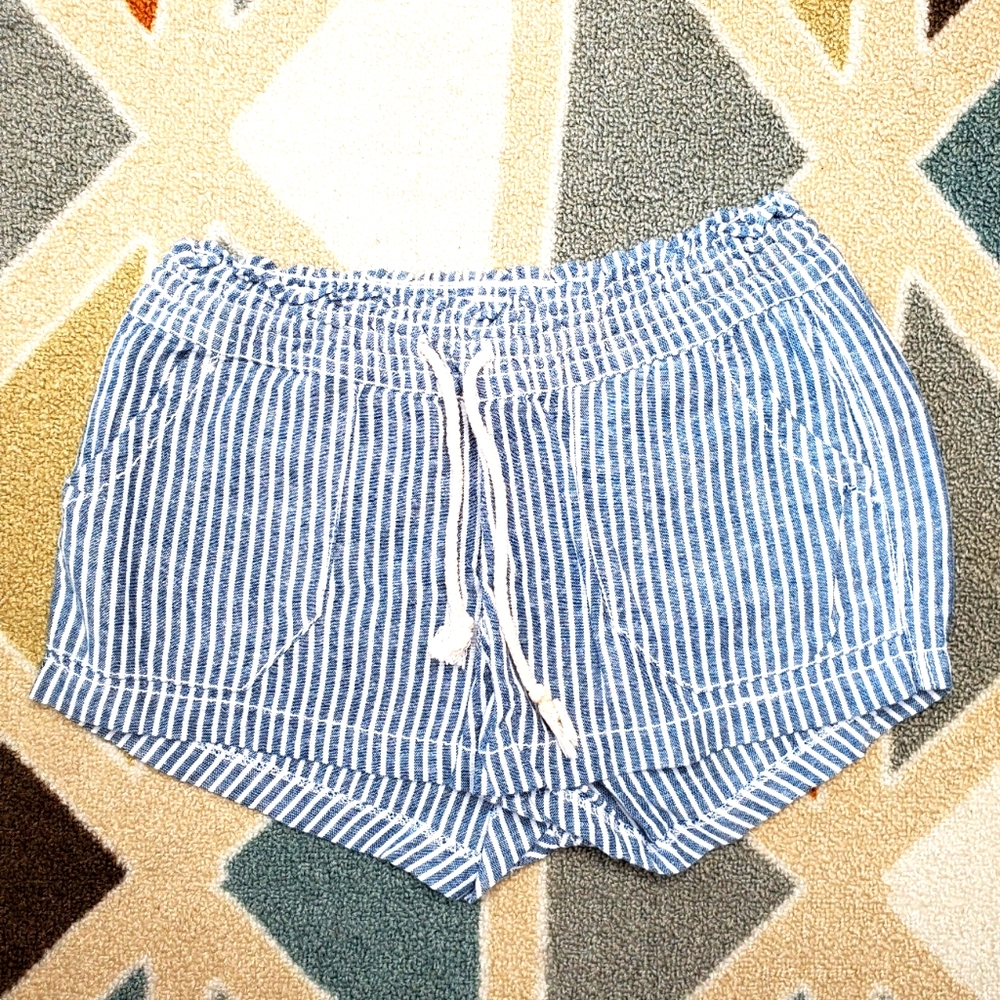25) CALI 1850 Linen Striped Tortoise Acid Wash Rope Sinched Waist Sz. M